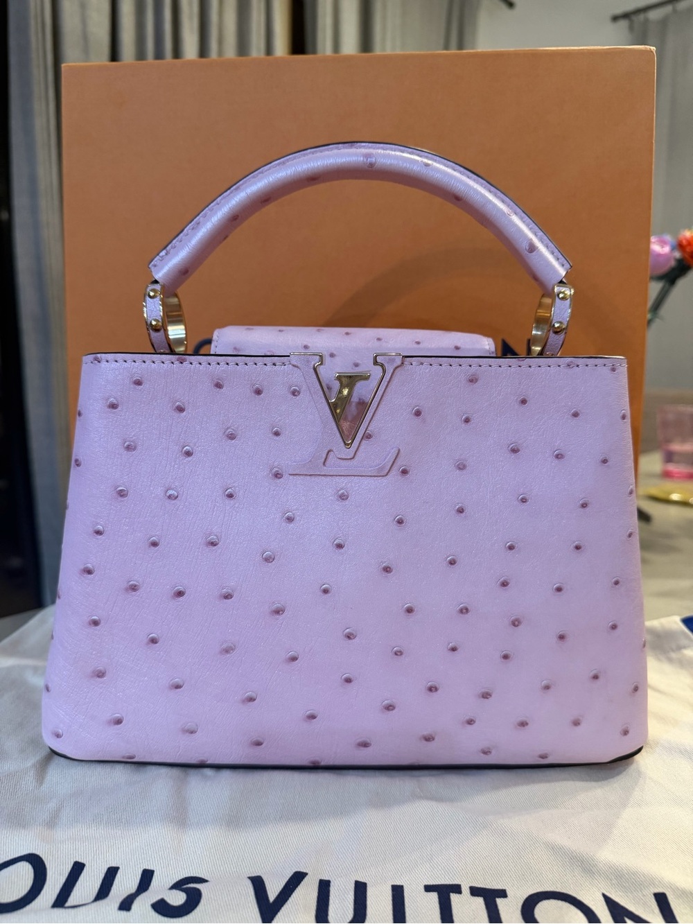 LOUIS VUITTON | ✨NEW✨ Capucines BB Exotic Ostrich Leather Bag in Rose Poudre